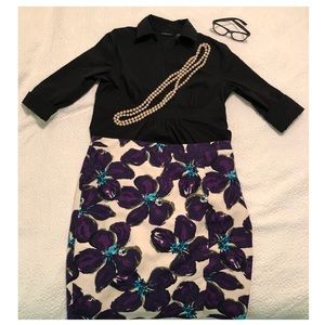 Ann Taylor Loft Purple Floral Pencil Skirt